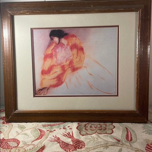 RC Gorman Signed Singing Woman 80’s Print Gallery Glass Rustic Wood Frame - Picture 1 of 10